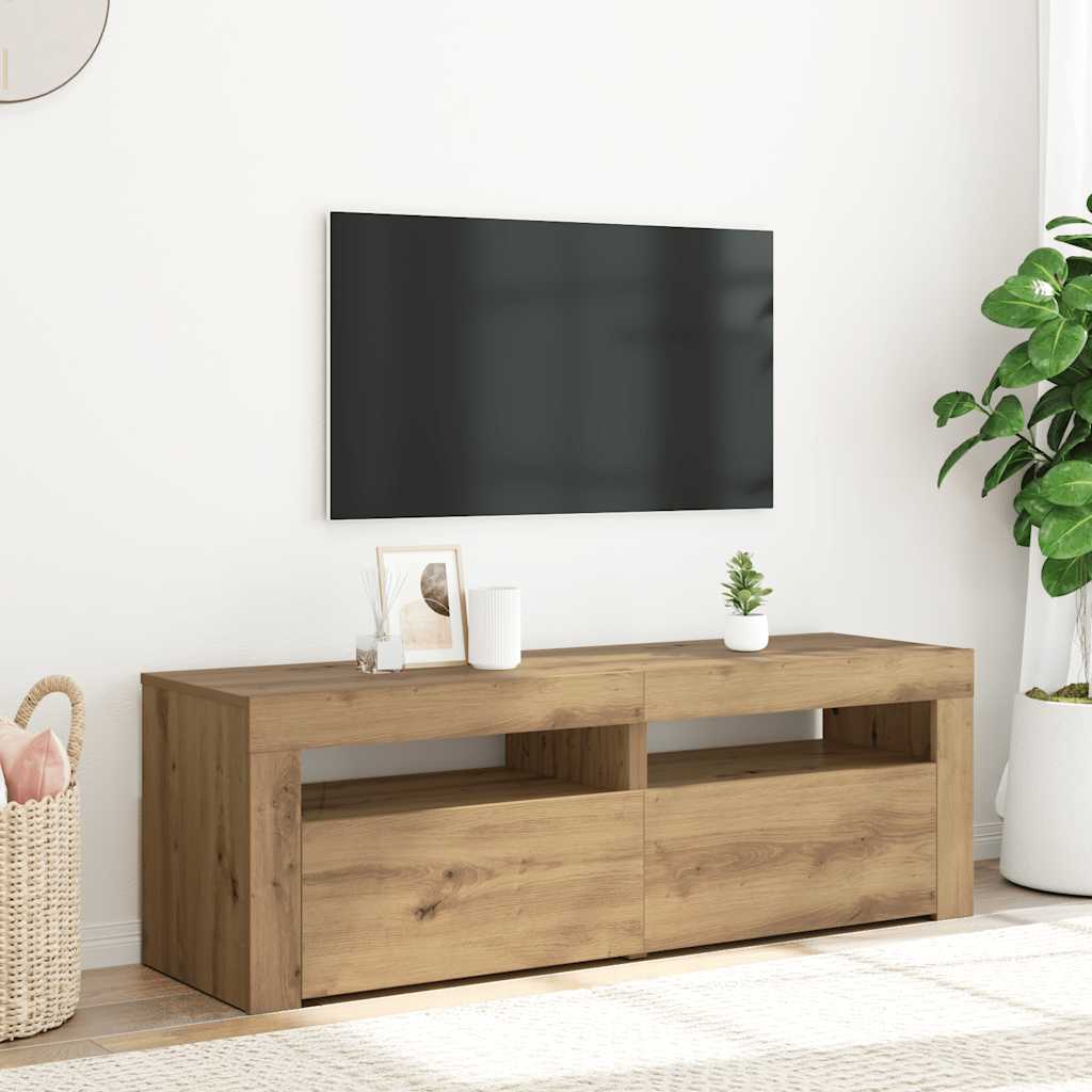 Meuble TV avec lumières LED chêne artisanal bois d'ingénierie - XIOS