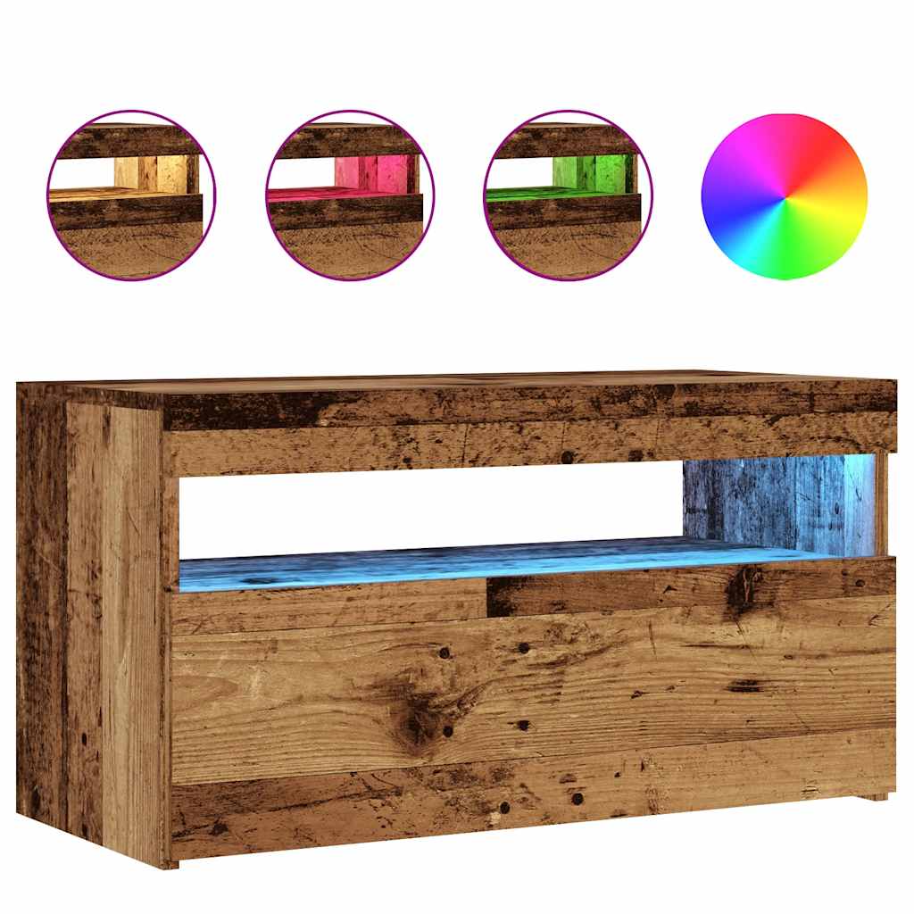 Meuble TV avec lumières LED vieux bois bois d'ingénierie - XIOS