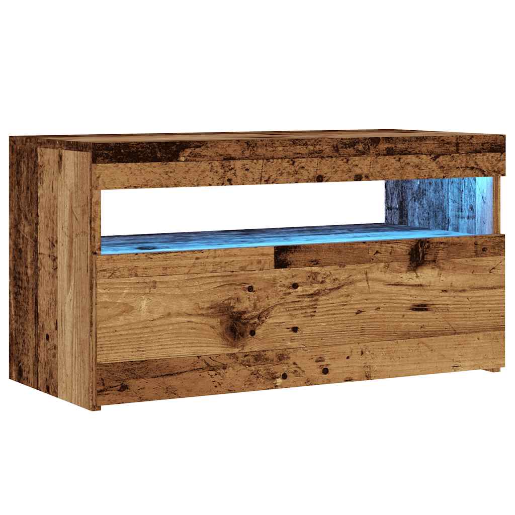 Meuble TV avec lumières LED vieux bois bois d'ingénierie - XIOS