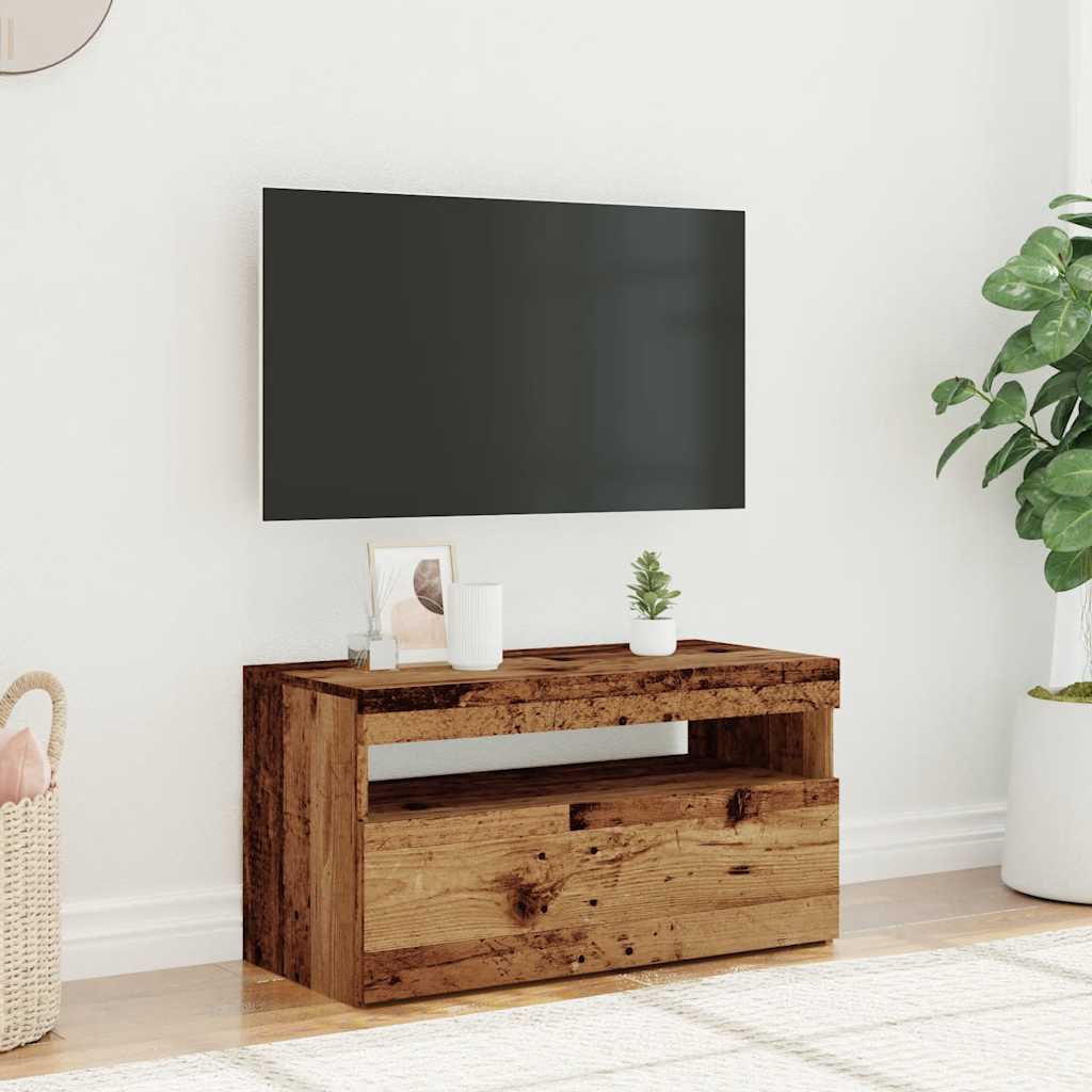 Meuble TV avec lumières LED vieux bois bois d'ingénierie - XIOS