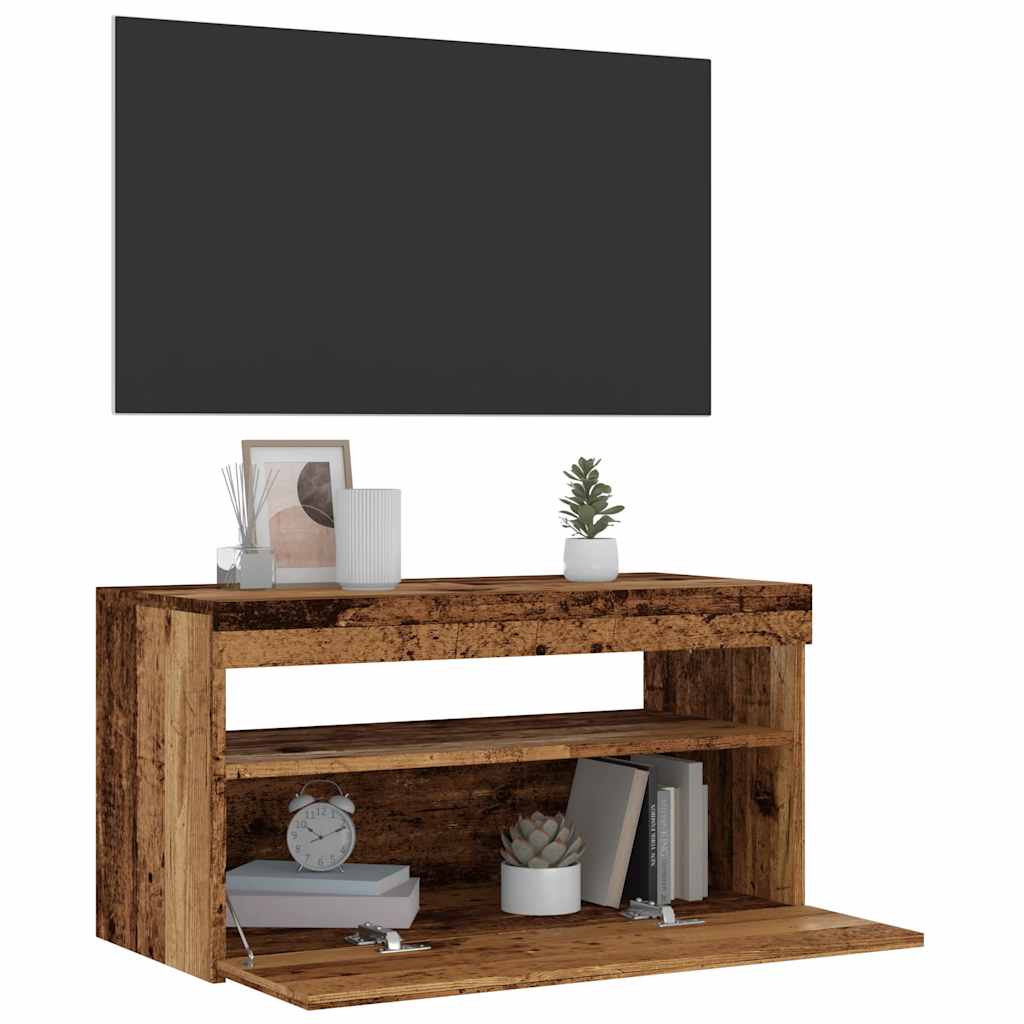 Meuble TV avec lumières LED vieux bois bois d'ingénierie - XIOS