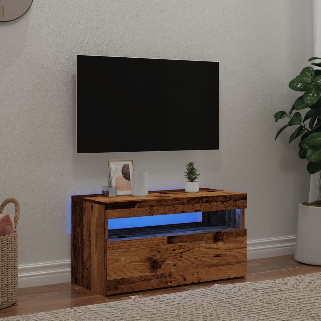 Meuble TV avec lumières LED vieux bois bois d'ingénierie - XIOS