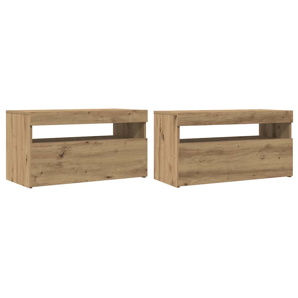 Meuble TV avec lumières LED chêne artisanal bois d'ingénierie - XIOS
