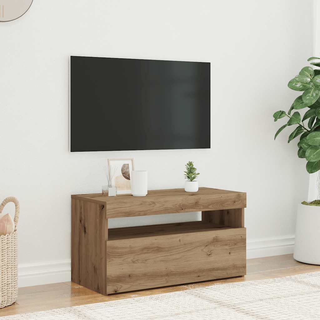 Meuble TV avec lumières LED chêne artisanal bois d'ingénierie - XIOS