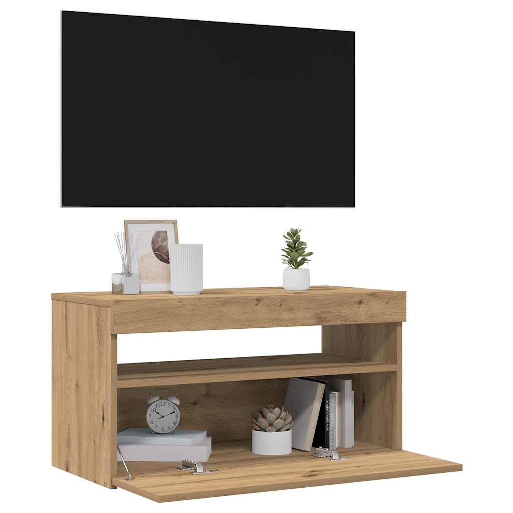 Meuble TV avec lumières LED chêne artisanal bois d'ingénierie - XIOS