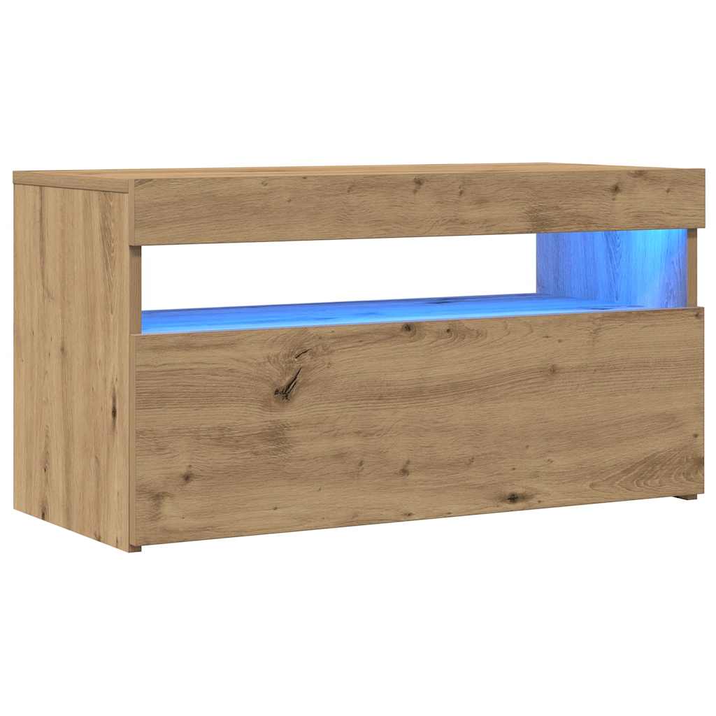 Meuble TV avec lumières LED chêne artisanal bois d'ingénierie - XIOS
