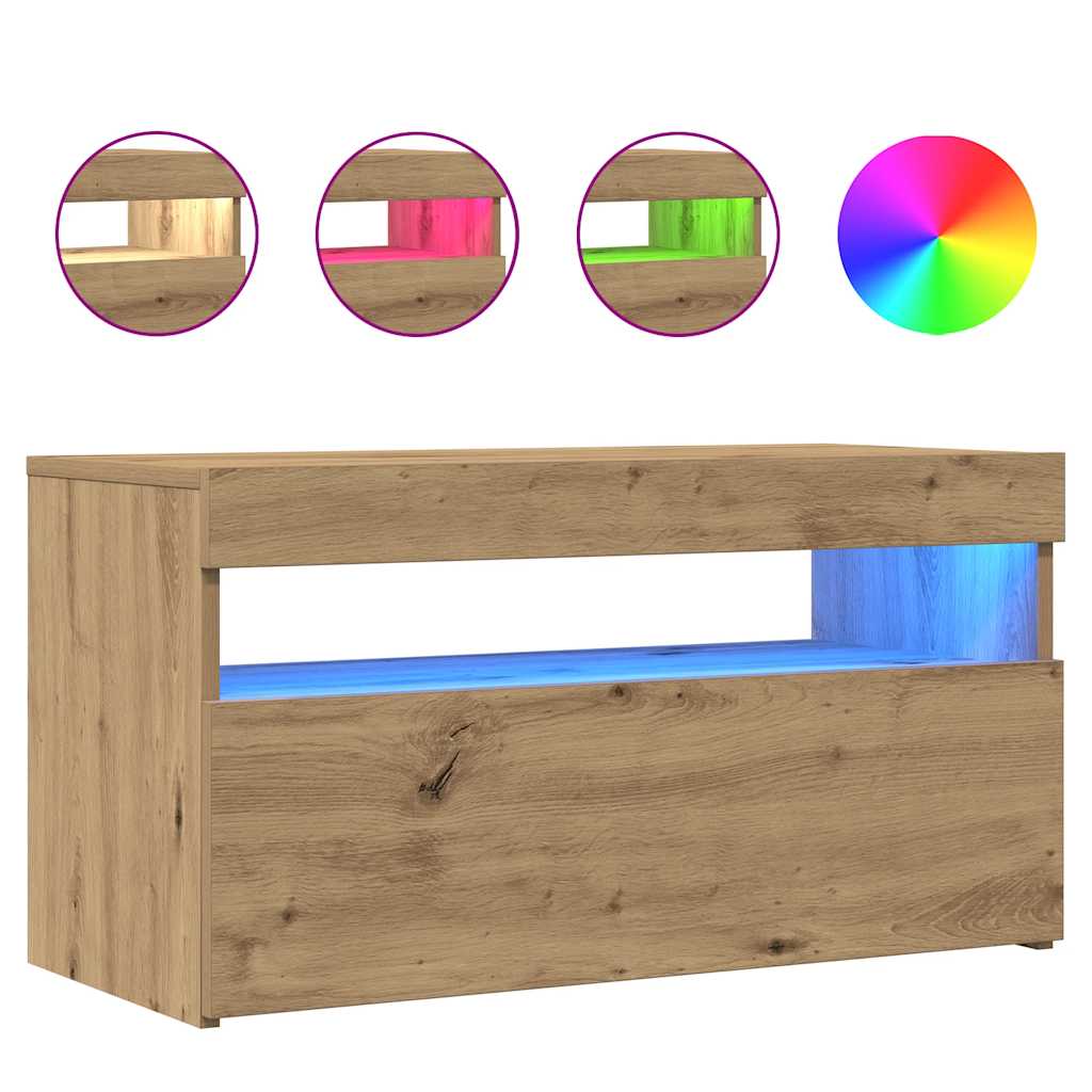 Meuble TV avec lumières LED chêne artisanal bois d'ingénierie - XIOS