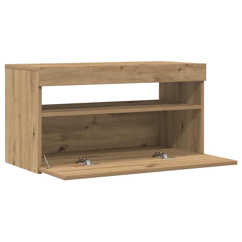 Meuble TV avec lumières LED chêne artisanal bois d'ingénierie - XIOS