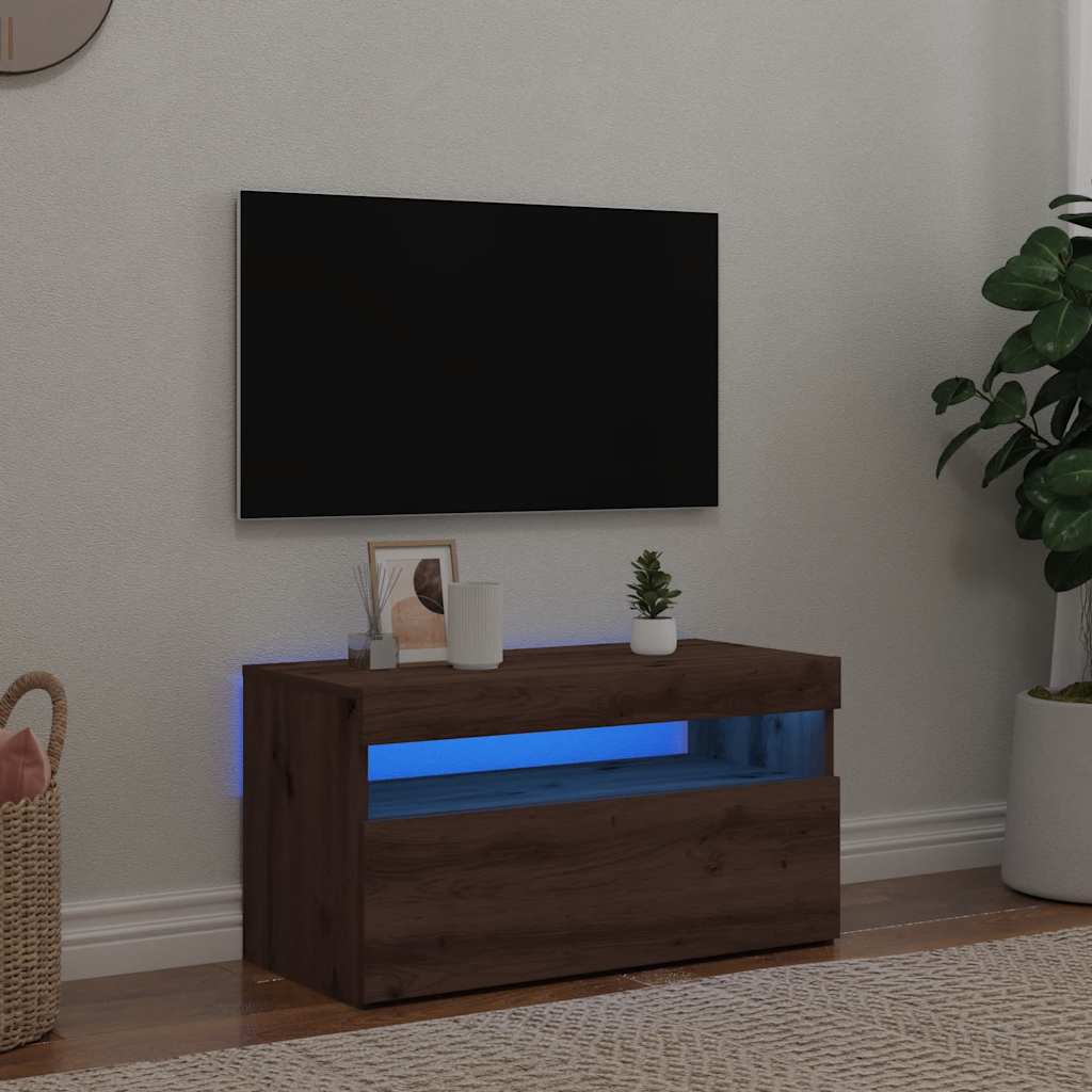 Meuble TV avec lumières LED chêne artisanal bois d'ingénierie - XIOS