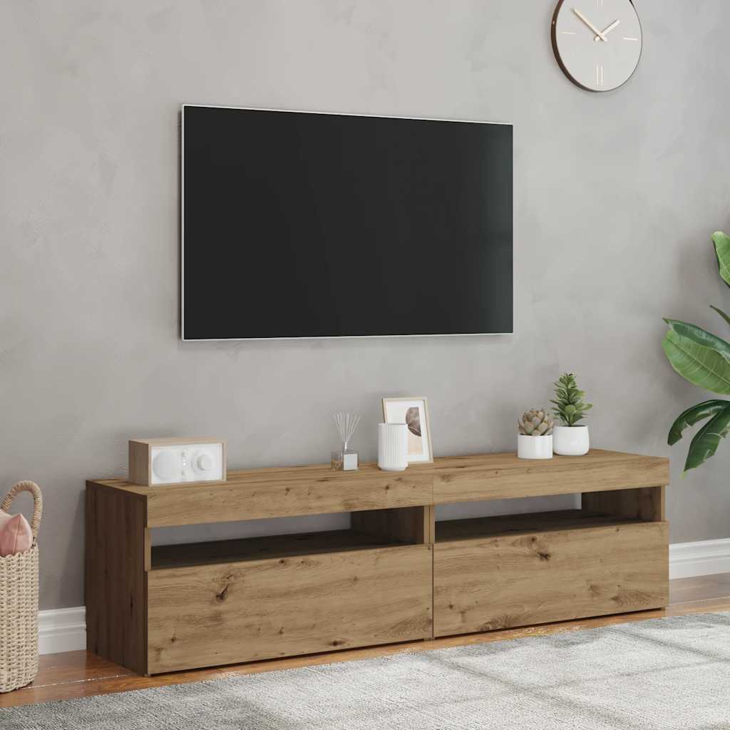 Meubles TV avec lumières LED 2 pcs chêne artisanal - XIOS