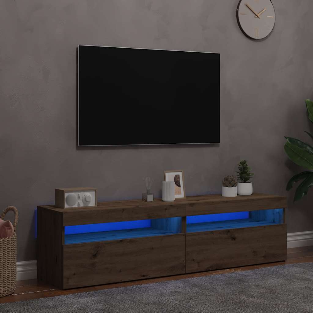 Meubles TV avec lumières LED 2 pcs chêne artisanal - XIOS