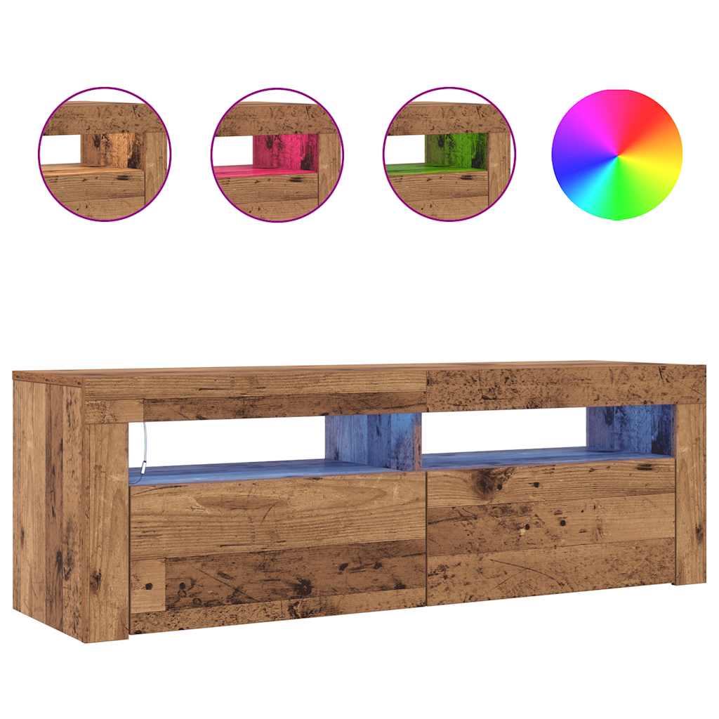 Meuble TV avec lumières LED vieux bois bois d'ingénierie - XIOS