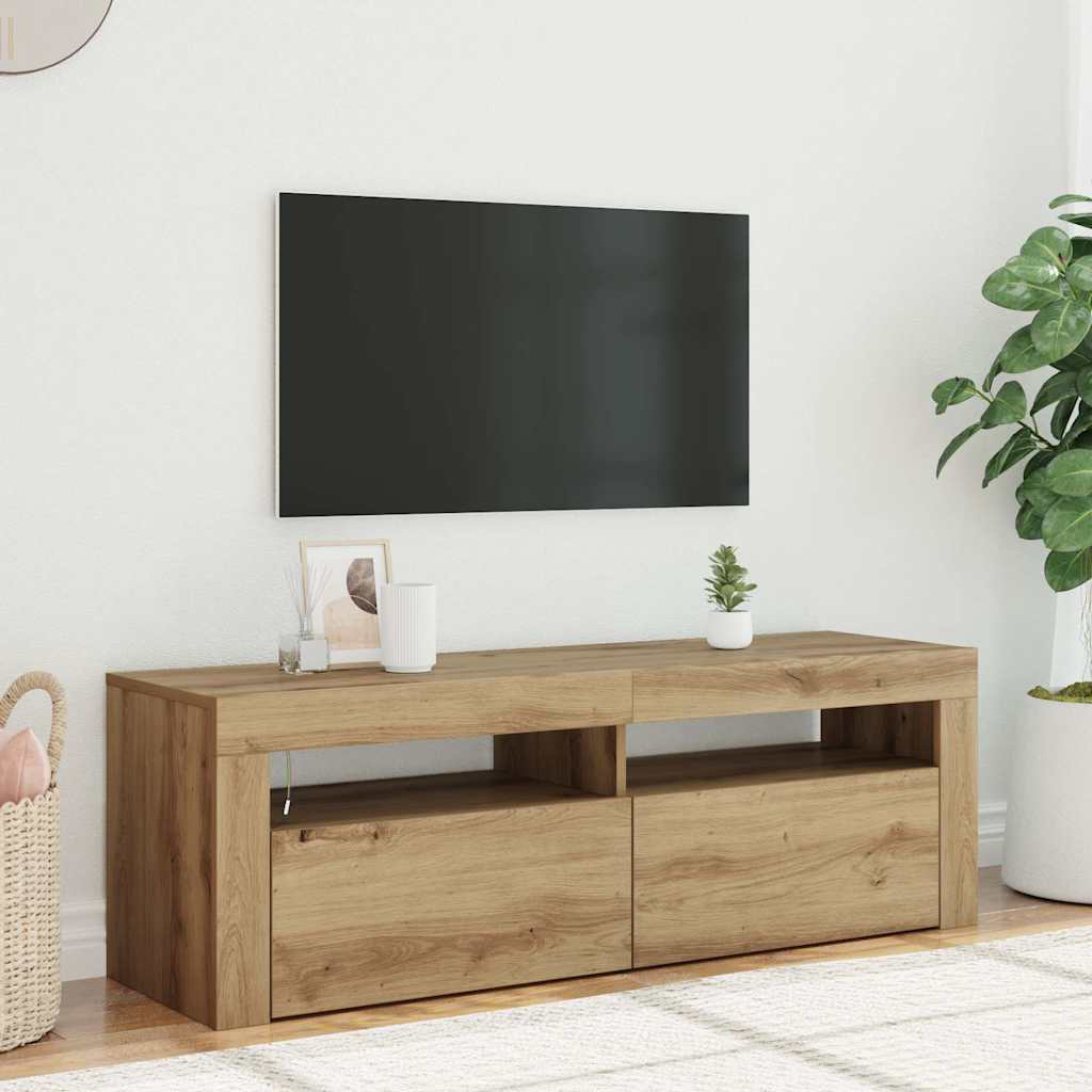 Meuble TV avec lumières LED chêne artisanal bois d'ingénierie - XIOS