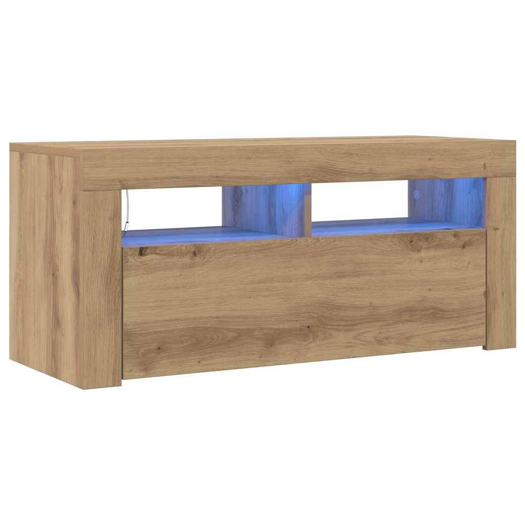 Meuble TV avec lumières LED chêne artisanal bois d'ingénierie - XIOS