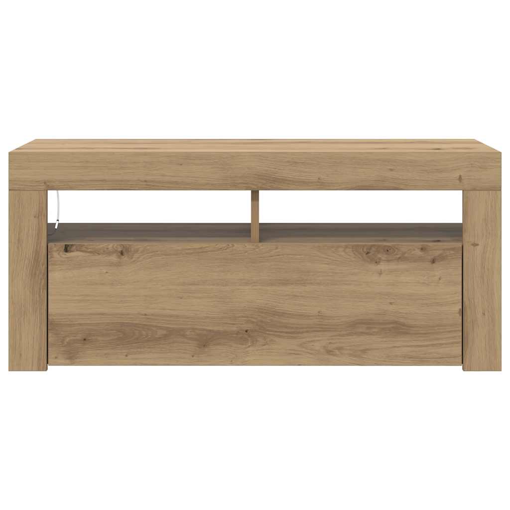 Meuble TV avec lumières LED chêne artisanal bois d'ingénierie - XIOS