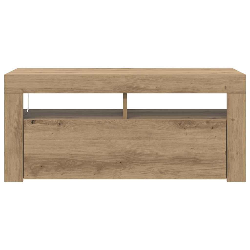 Meuble TV avec lumières LED chêne artisanal bois d'ingénierie - XIOS