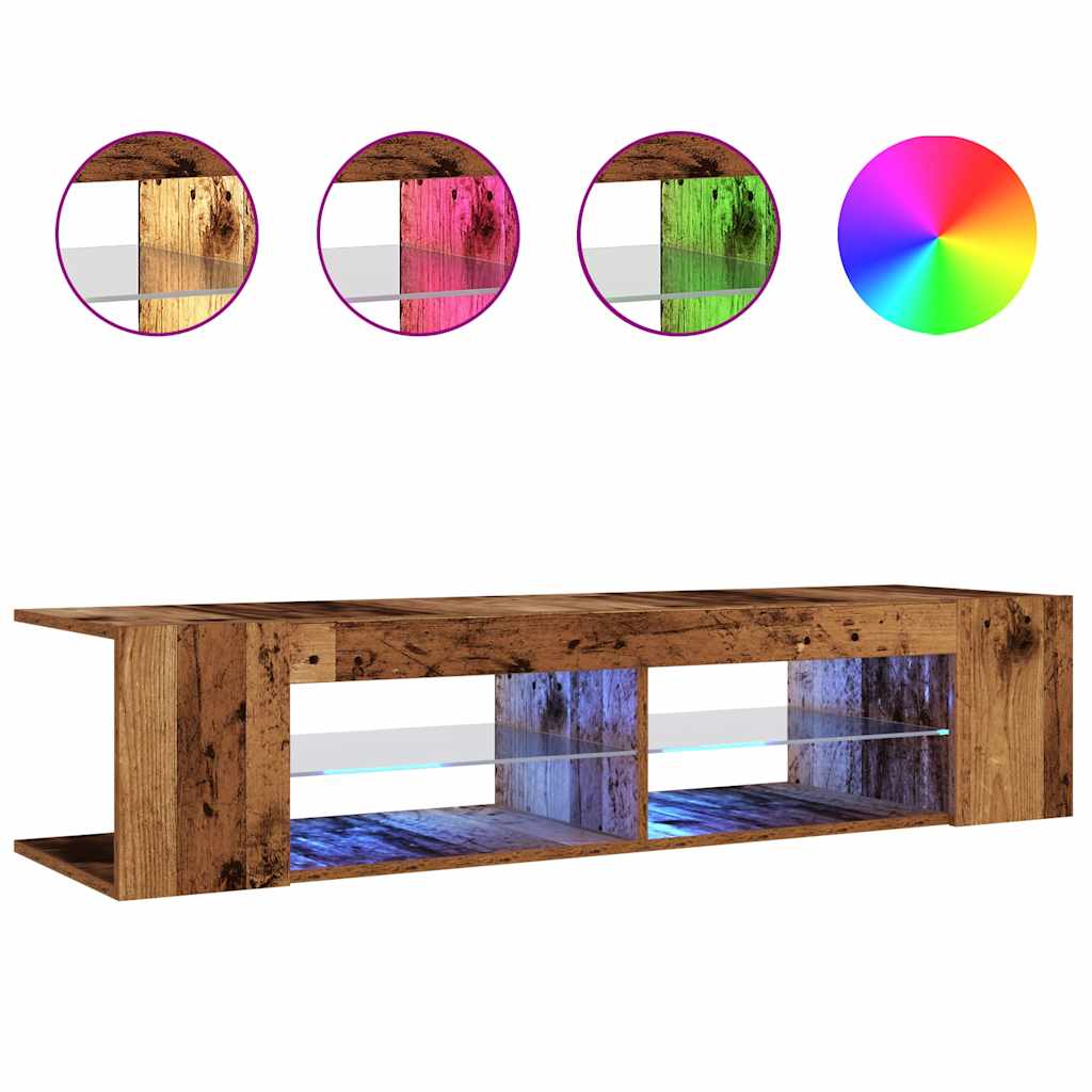 Meuble TV avec lumières LED vieux bois bois d'ingénierie - XIOS