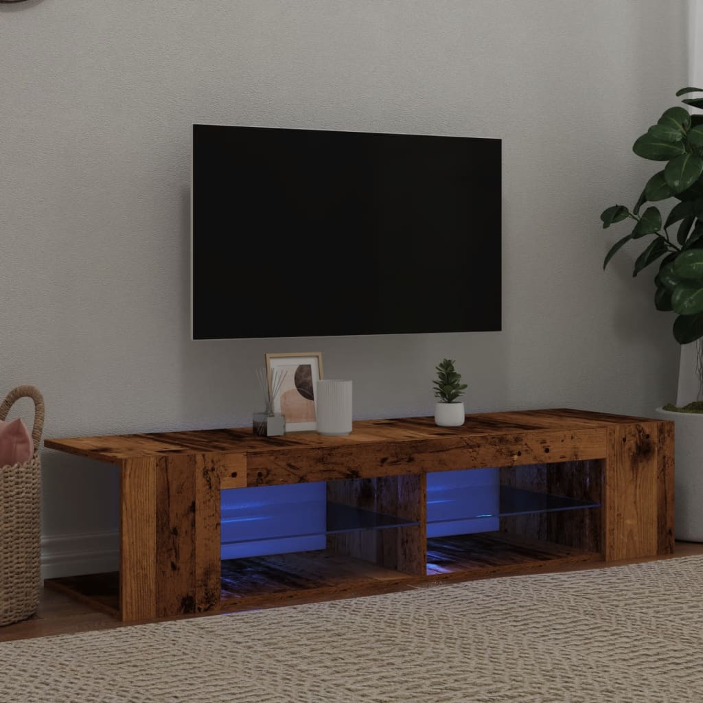 Meuble TV avec lumières LED vieux bois bois d'ingénierie - XIOS