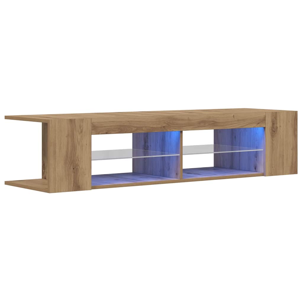 Meuble TV avec lumières LED chêne artisanal bois d'ingénierie - XIOS