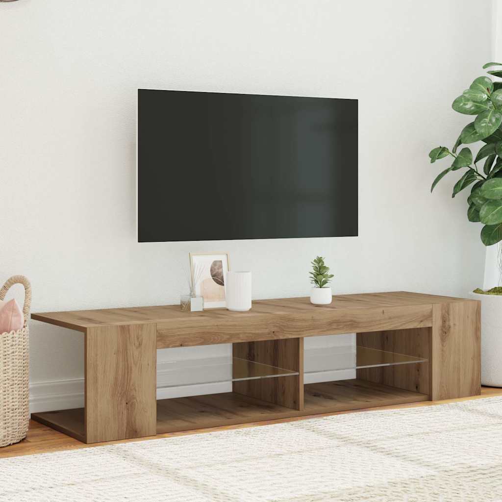 Meuble TV avec lumières LED chêne artisanal bois d'ingénierie - XIOS