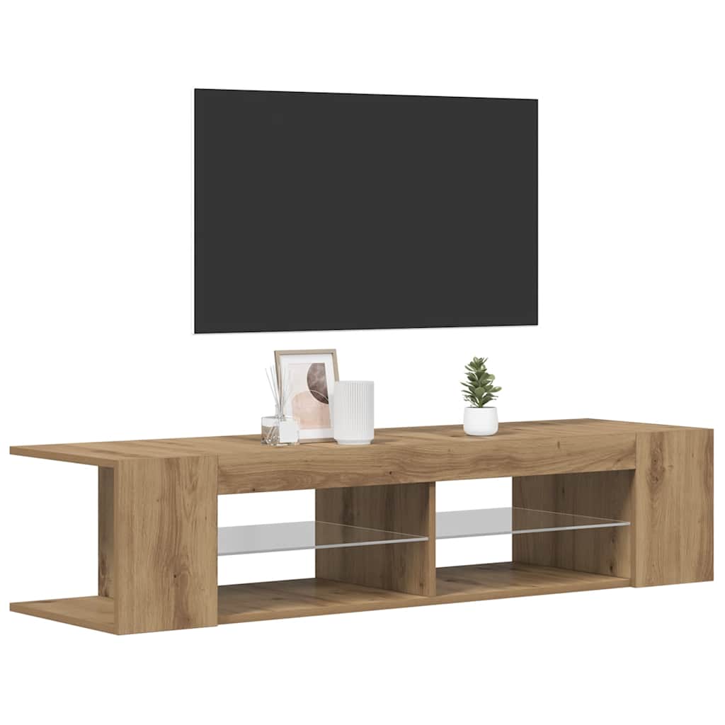 Meuble TV avec lumières LED chêne artisanal bois d'ingénierie - XIOS
