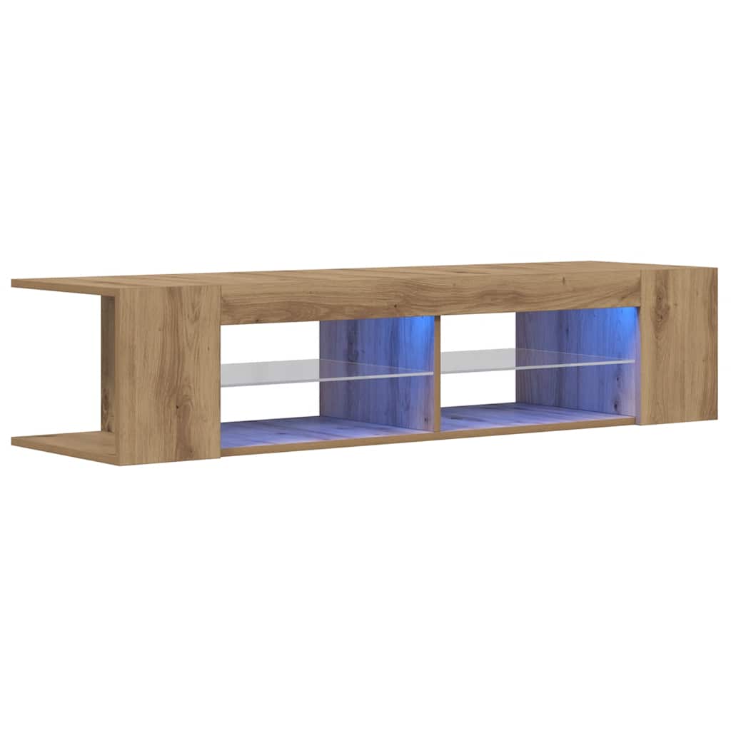 Meuble TV avec lumières LED chêne artisanal bois d'ingénierie - XIOS