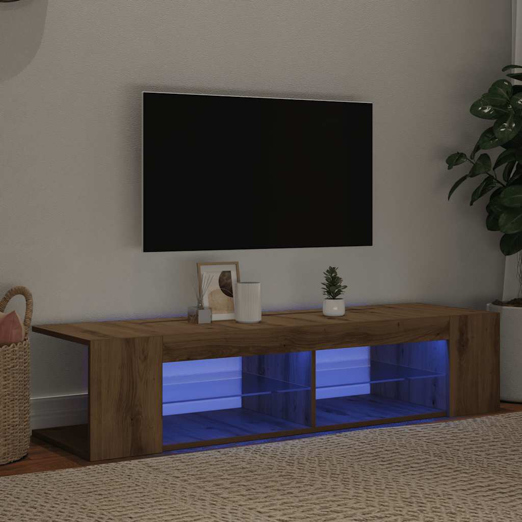 Meuble TV avec lumières LED chêne artisanal bois d'ingénierie - XIOS
