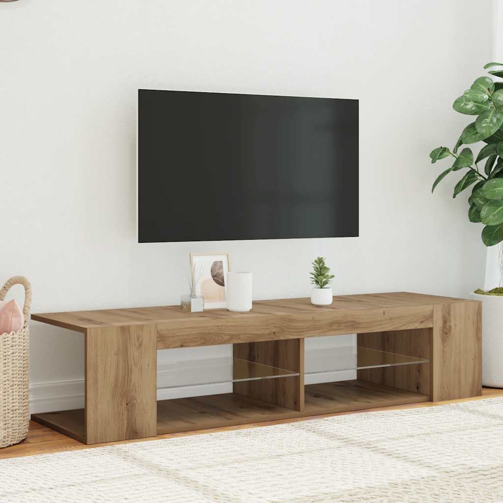 Meuble TV avec lumières LED chêne artisanal bois d'ingénierie - XIOS