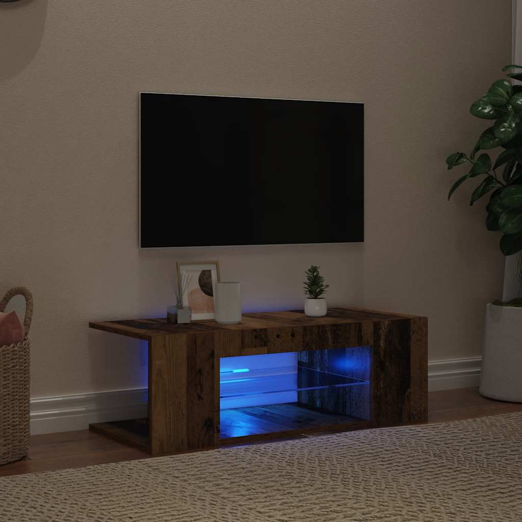 Meuble TV avec lumières LED vieux bois bois d'ingénierie - XIOS