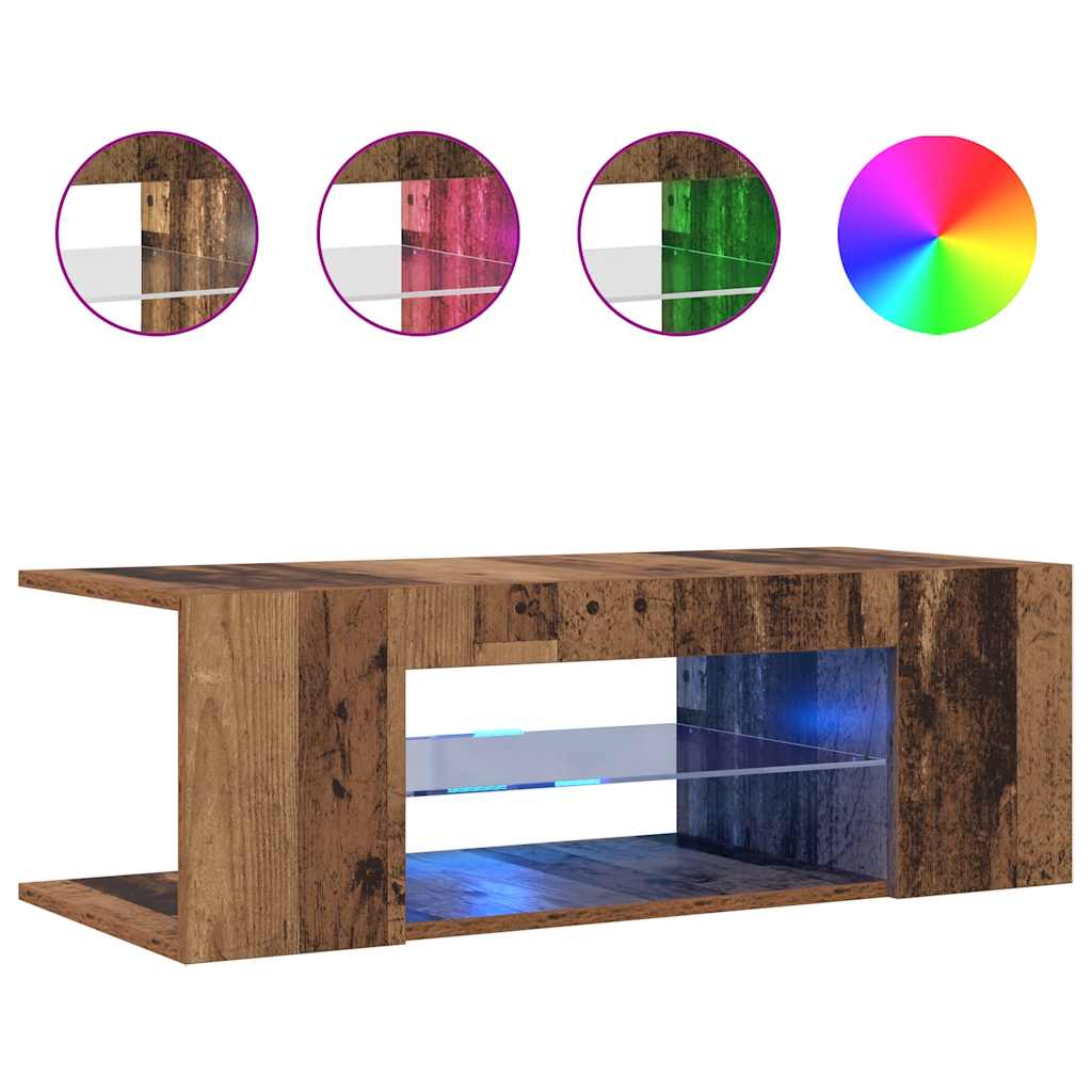 Meuble TV avec lumières LED vieux bois bois d'ingénierie - XIOS