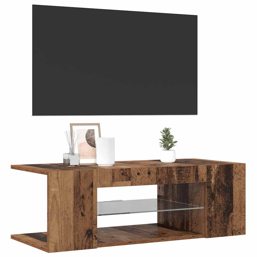 Meuble TV avec lumières LED vieux bois bois d'ingénierie - XIOS