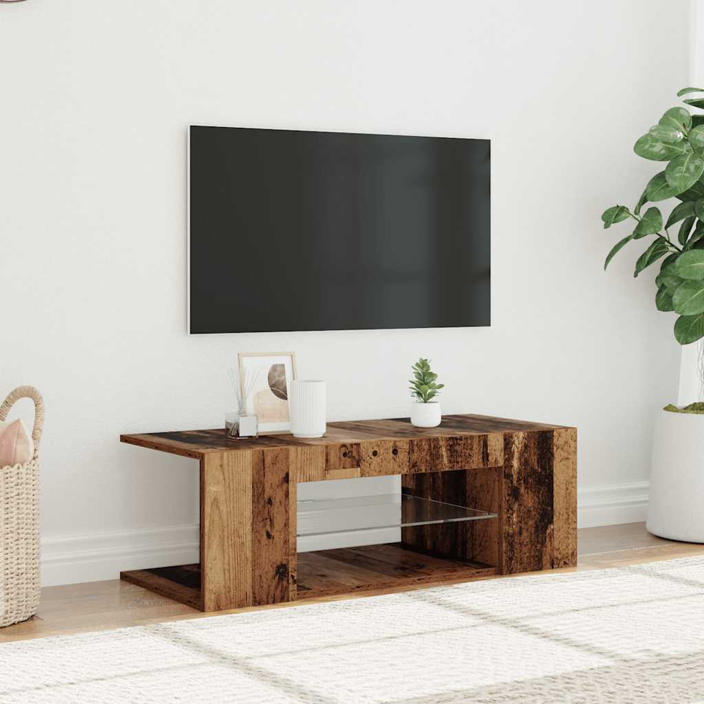 Meuble TV avec lumières LED vieux bois bois d'ingénierie - XIOS