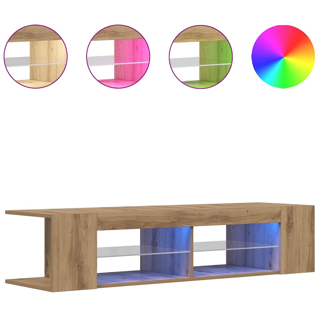 Meuble TV avec lumières LED chêne artisanal bois d'ingénierie - XIOS