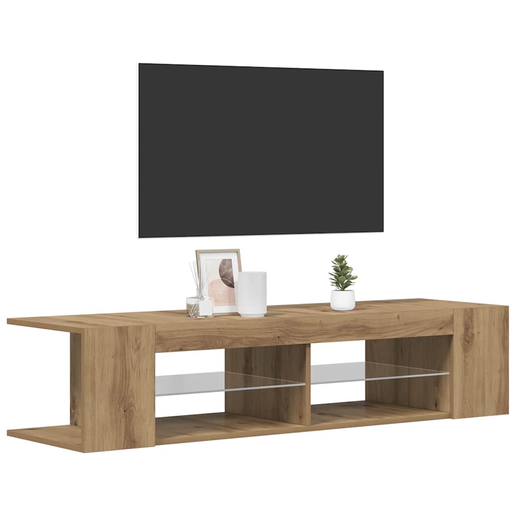 Meuble TV avec lumières LED chêne artisanal bois d'ingénierie - XIOS