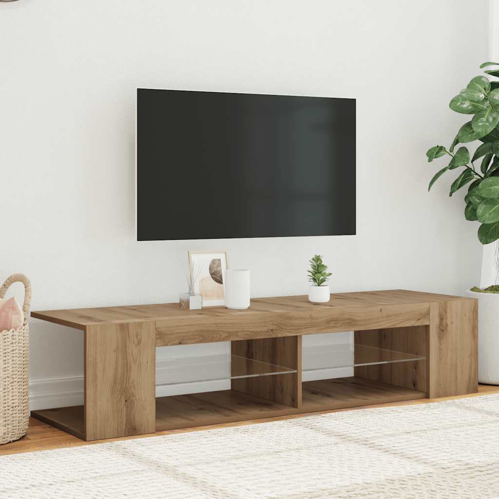 Meuble TV avec lumières LED chêne artisanal bois d'ingénierie - XIOS