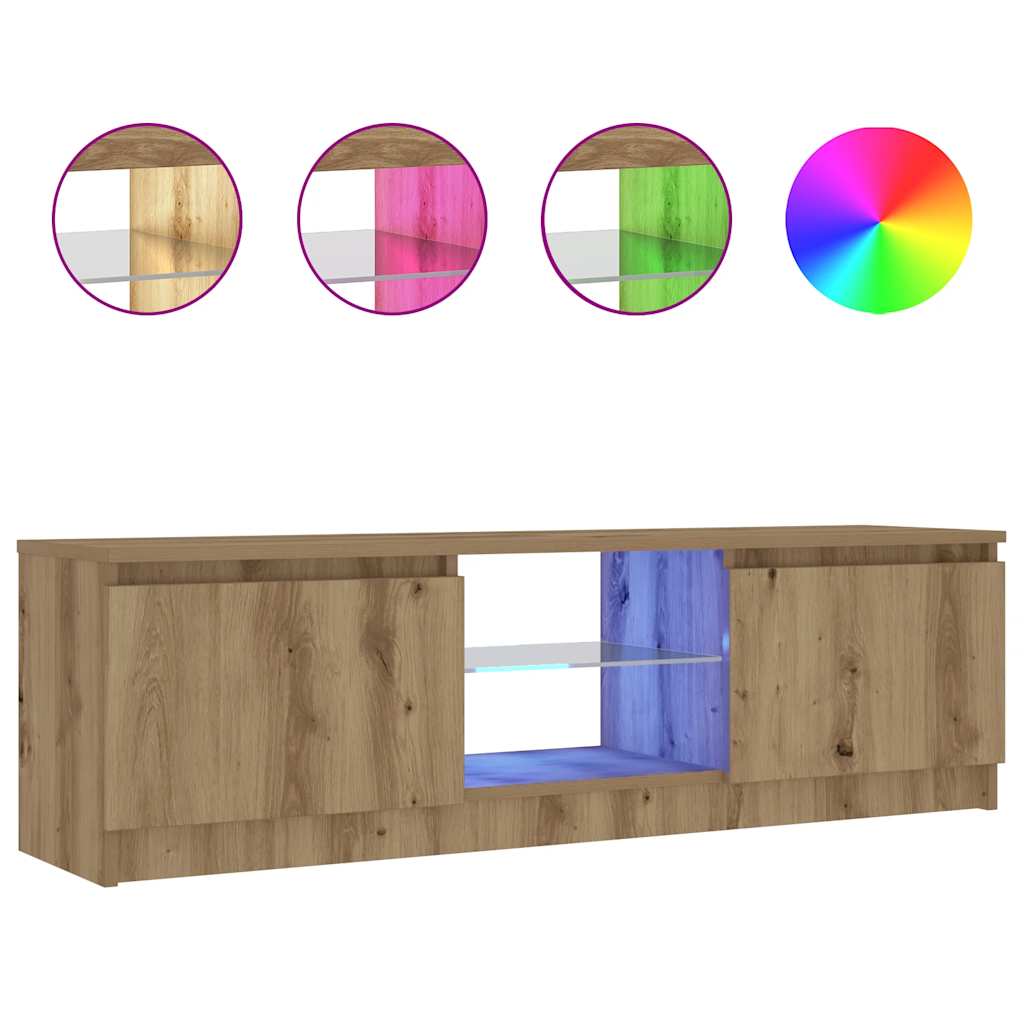 Meuble TV avec lumières LED chêne artisanal bois d'ingénierie - XIOS