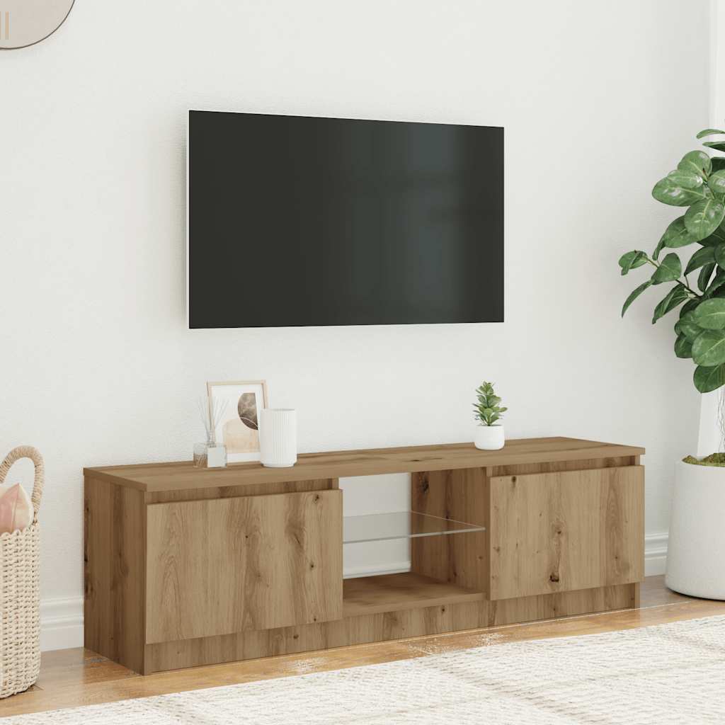 Meuble TV avec lumières LED chêne artisanal bois d'ingénierie - XIOS