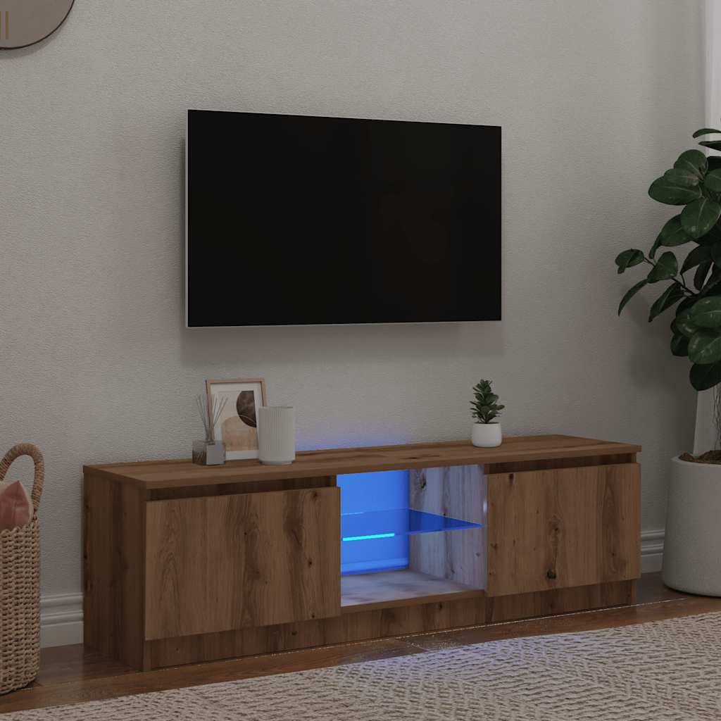 Meuble TV avec lumières LED chêne artisanal bois d'ingénierie - XIOS