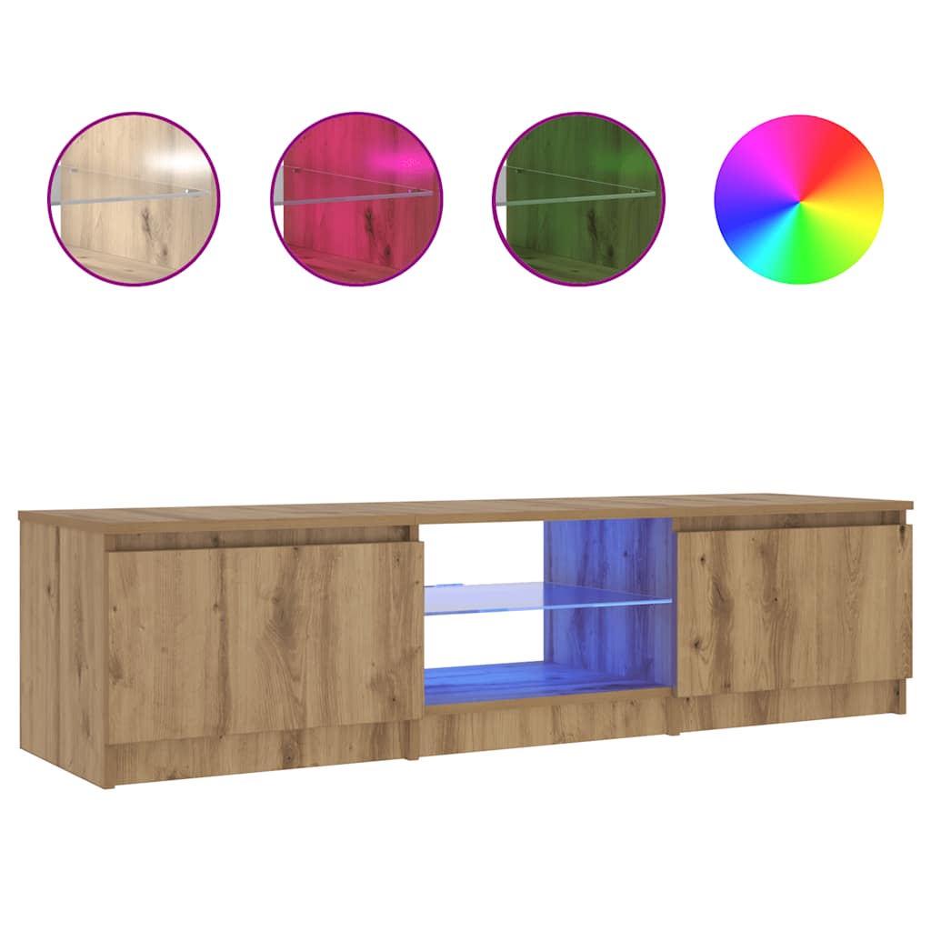 Meuble TV avec lumières LED chêne artisanal bois d'ingénierie - XIOS