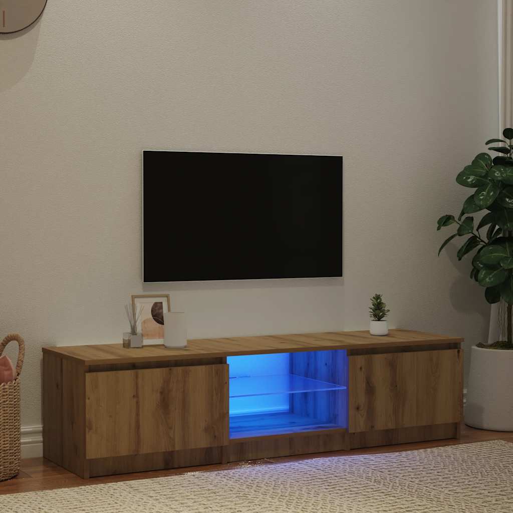 Meuble TV avec lumières LED chêne artisanal bois d'ingénierie - XIOS