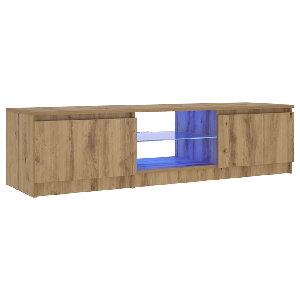 Meuble TV avec lumières LED chêne artisanal bois d'ingénierie - XIOS
