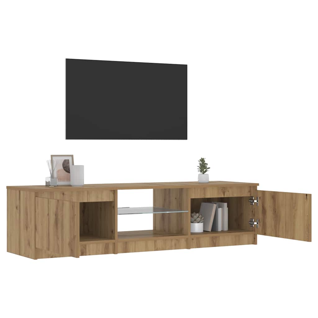 Meuble TV avec lumières LED chêne artisanal bois d'ingénierie - XIOS