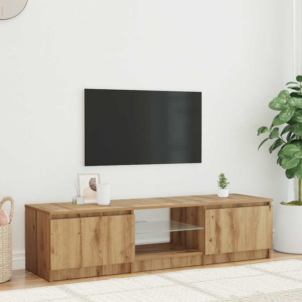 Meuble TV avec lumières LED chêne artisanal bois d'ingénierie - XIOS