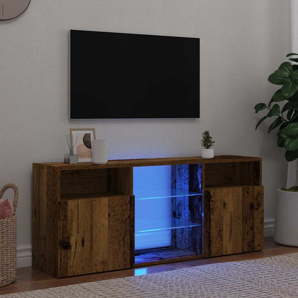 Meuble TV avec lumières LED vieux bois bois d'ingénierie - XIOS