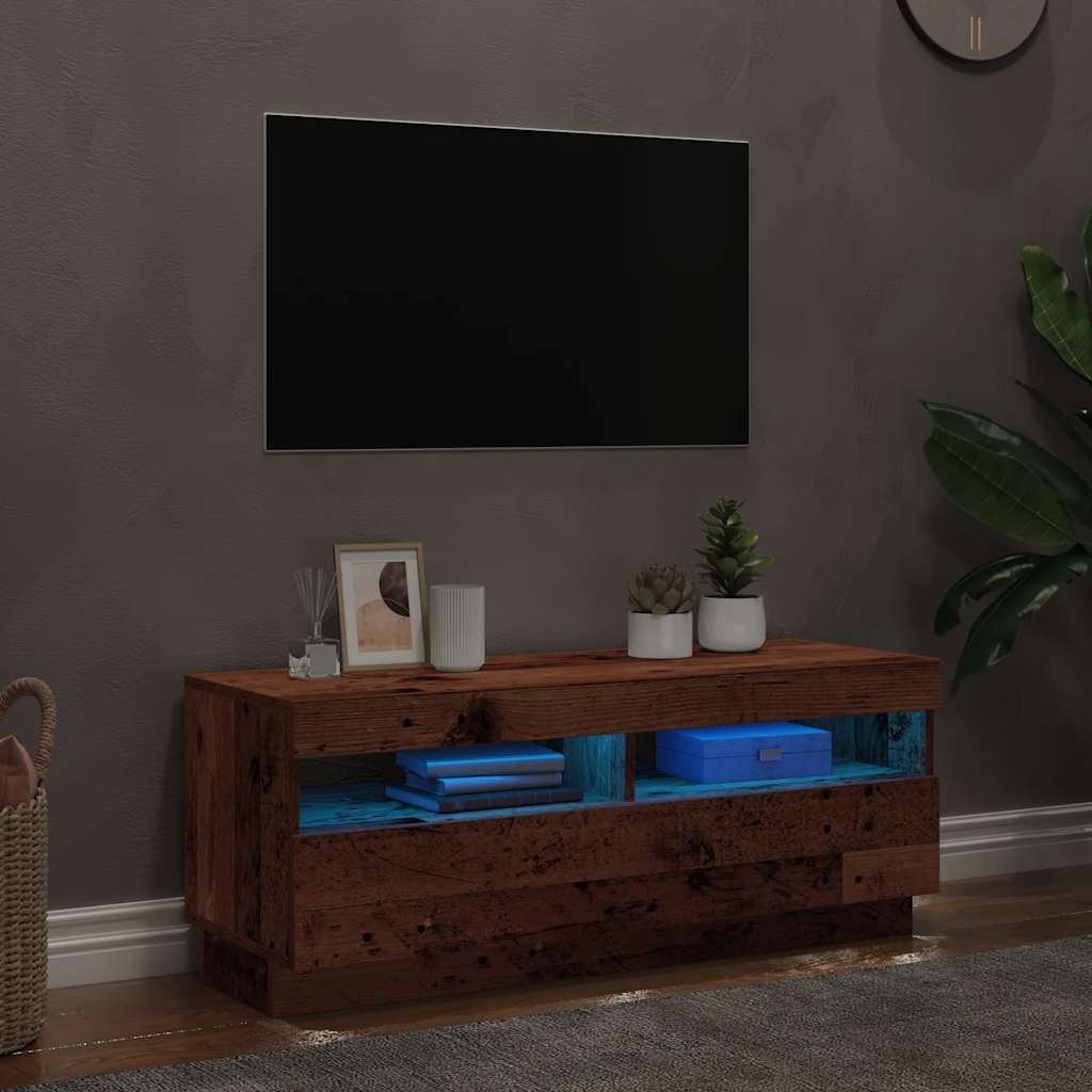 Meuble TV avec lumières LED vieux bois bois d'ingénierie - XIOS