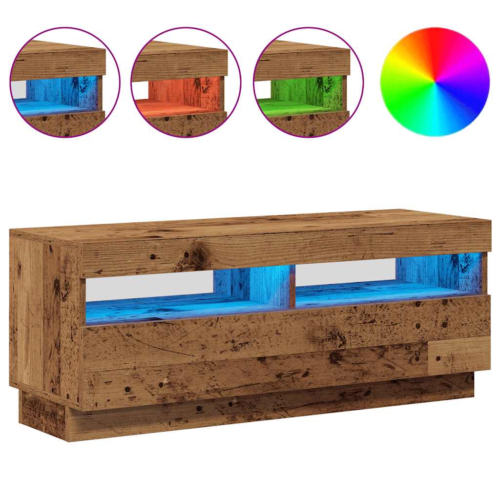 Meuble TV avec lumières LED vieux bois bois d'ingénierie - XIOS