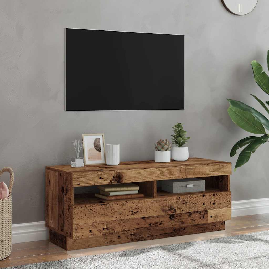 Meuble TV avec lumières LED vieux bois bois d'ingénierie - XIOS