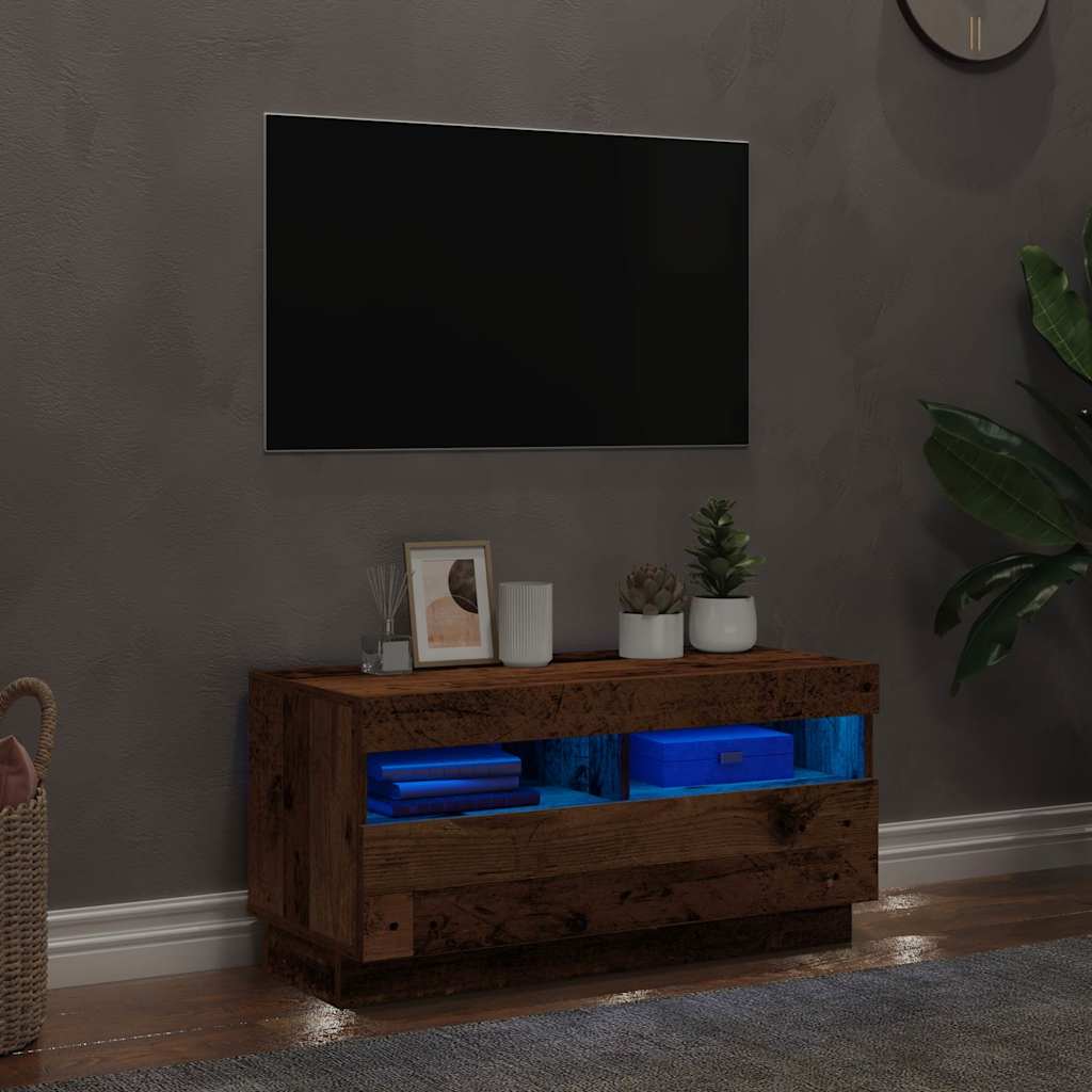 Meuble TV avec lumières LED vieux bois bois d'ingénierie - XIOS