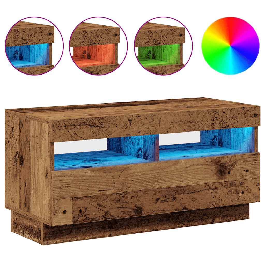 Meuble TV avec lumières LED vieux bois bois d'ingénierie - XIOS