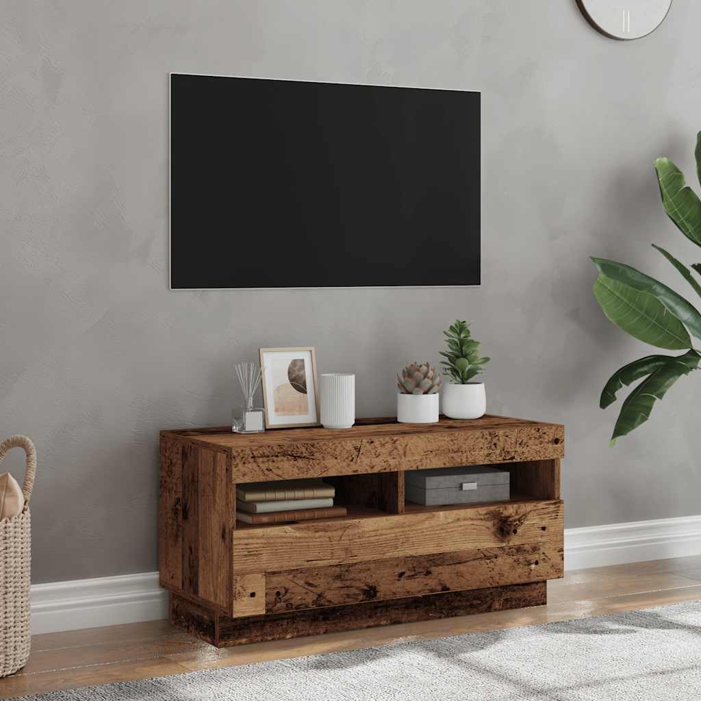 Meuble TV avec lumières LED vieux bois bois d'ingénierie - XIOS